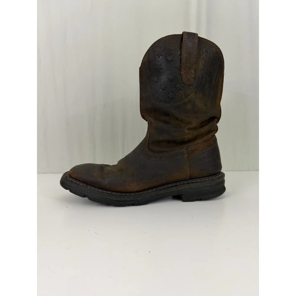 Ariat Sierra Shock Shield Patriot Brown Mens Sz 10D American Flag Work Boots